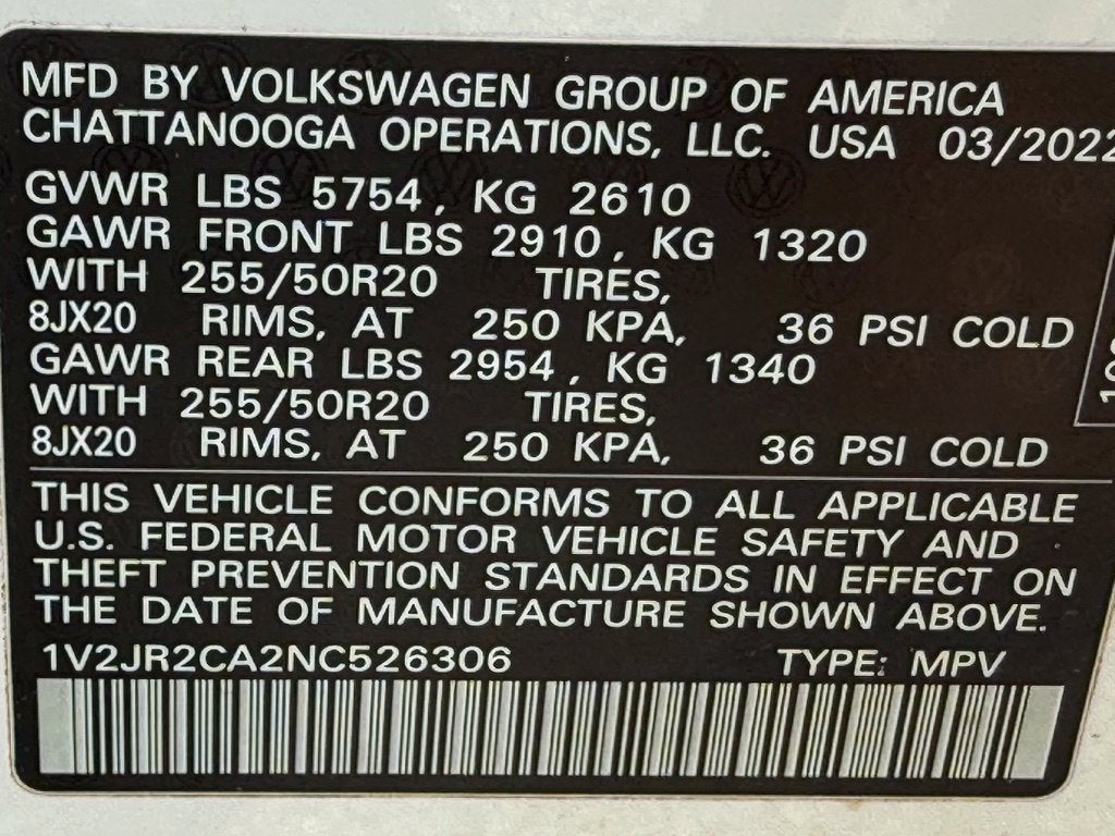 2022 Volkswagen Atlas 3.6L V6 SE w/Technology - PANORAMIC SUNROOF / CLEAN CARFAX