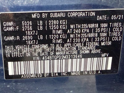 2021 Subaru Outback Touring XT - AWD / SUNROOF / CLEAN CARFAX