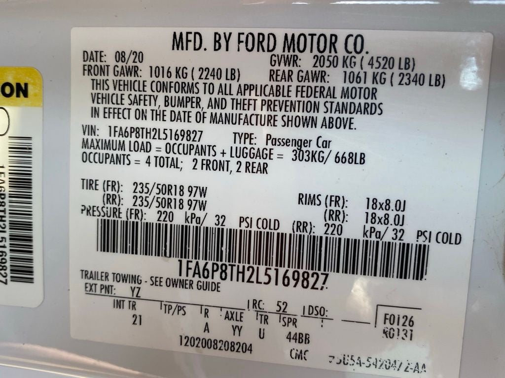 2020 Ford Mustang EcoBoost KEYLESS ENTRY / BLUETOOTH / BACK UP CAM