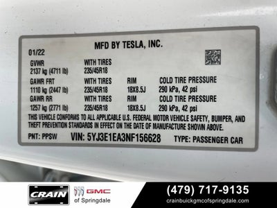 2022 Tesla Model 3 4DR SDN RWD STD R