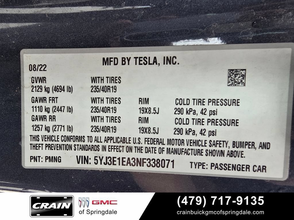 2022 Tesla Model 3 4DR SDN RWD STD R